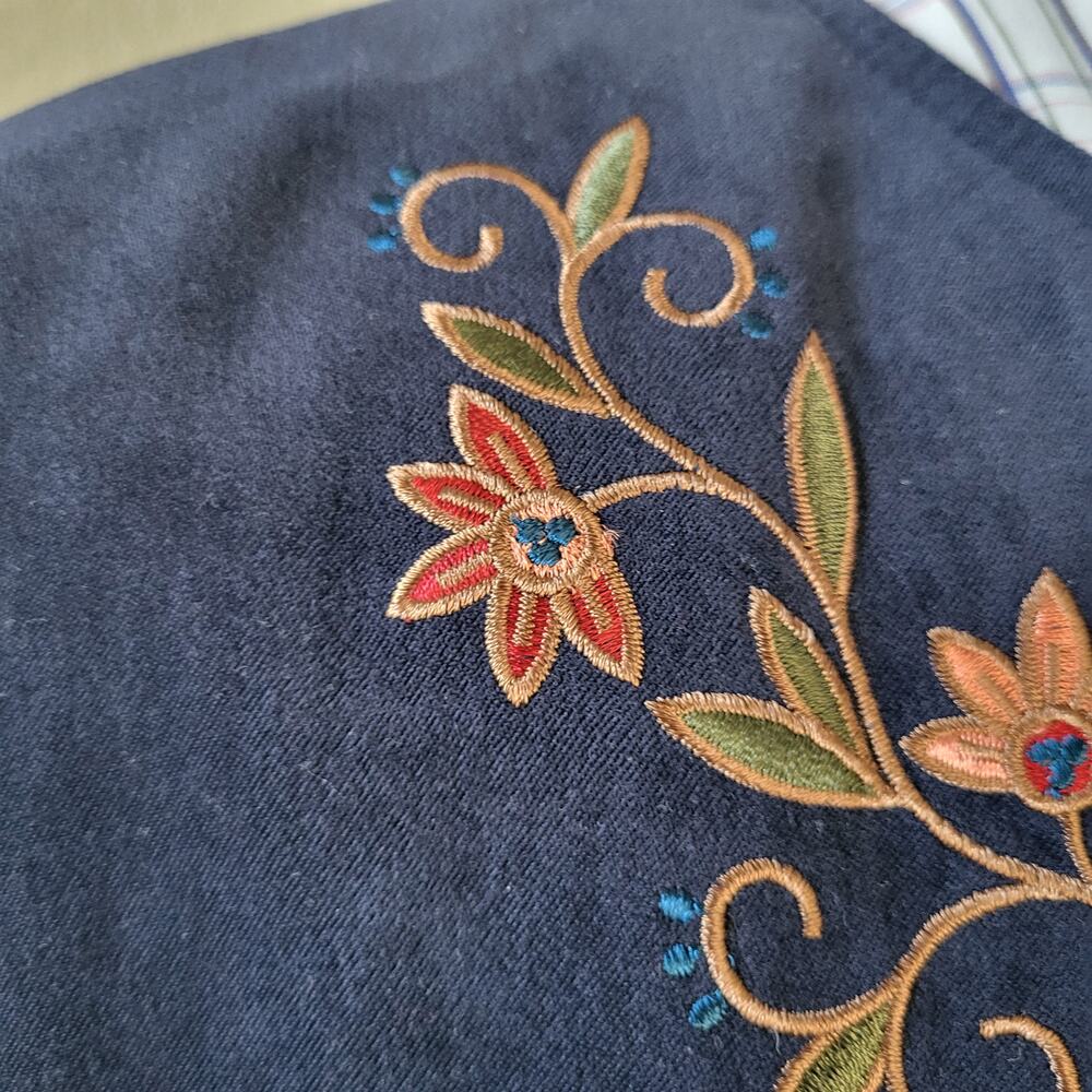 Amanda Smith Vintage Blazer Jacket Womens 12P Floral Embroidered Blue Blazer 90s - Picture 5 of 11